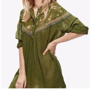 NWT Free People Moss Green Oversized Sheer Top